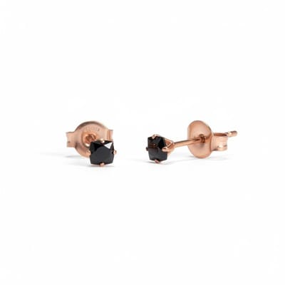 Aramat Jewels | Oorbellen | Oorbellen – RVS Roségoudkleur met Zwarte Vierkante Zirkonia (3mm) | | | |3mm | Staal | Kinderen, Volwassenen | Verkleurd niet
