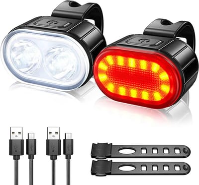 DrPhone CycleGlow – USB Oplaadbare Fietsverlichting – Voor En Achterlicht – Fietslicht – Licht Met Elastische Riem - Zwart