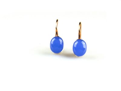 model Venetia oorringen in zilver roze verguld blauwe steen