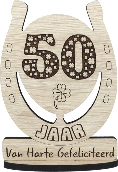 50 jaar - houten verjaardagskaart - wenskaart om iemand te feliciteren - kaart 50ste verjaardag - 12.5 x 17.5 cm
