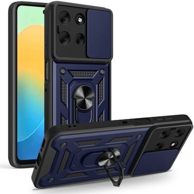 Coverup Hoesje - Geschikt voor Motorola Moto G56 Hoesje - Coverup Armor Ring Kickstand Back Cover met Camera Shield - Blauw