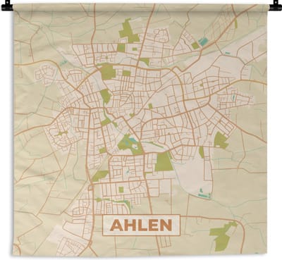 Wandkleed - Wanddoek - Plattegrond - Ahlen - Vintage - Kaart - Stadskaart - 180x180 cm - Wandtapijt