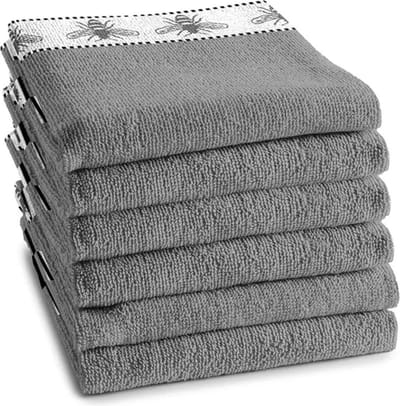 DDDDD - Honey - 6x Keukendoek - Set van 6 - Katoen - Effen - 50x55 cm - Badstof - Grijs