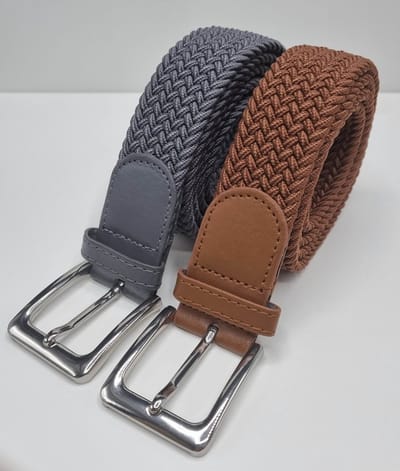 2 pack deal - Elastische riem - gevlochten broekriem - dames en heren riemen - Kleur 1 Licht bruin 2 Grijs 105 cm