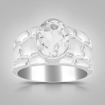 Cavill - Zilveren ring - 925 Sterling Zilver Geplatineerd - Witte Kwarts Braziliaans Ovaal 2,279 ct - Elegant Design 24x20 mm - Damesring