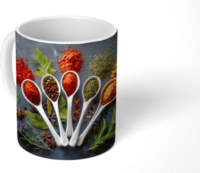 Mok - Koffiemok - Lepels - Wit - Poeder - Kruiden - Mokken - 350 ML - Beker - Koffiemokken - Theemok