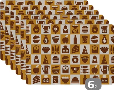 Placemat - Placemats kunststof - Keuken - Koken - Vintage - Patronen - 45x30 cm - 6 stuks - Hittebestendig - Anti-Slip - Onderlegger - Afneembaar