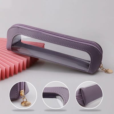 Sac de rangement pour pinceaux de maquillage Sac transparent Sac portable à main Simple trousse à crayons Grande capacité Sac pour crayons à sourcils Pinceaux à paupières violet