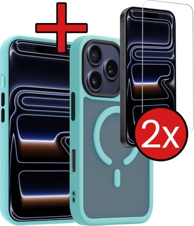 Hoesje - Met 2x Screenprotector - Geschikt voor iPhone 17 Pro / 18 Pro - Magsafe Compatible - Sterk & Shockproof - Shock Proof Case - Back Cover - Telefoon Hoes - Telefoonhoes - Lichtblauw