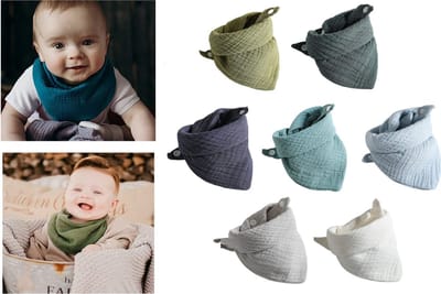 Hydrofiele Bandana Slabbetjes Baby – 7 Stuks – Kwijlslabbers 100% Katoen – Verstelbaar – Zacht & Sneldrogend – Blauw Groen Set