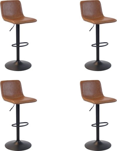 Bronx71® Industriële Barkruk Texas leer cognac 60 - 76 cm - draaibaar - Barkrukken set van 4 - barstoel