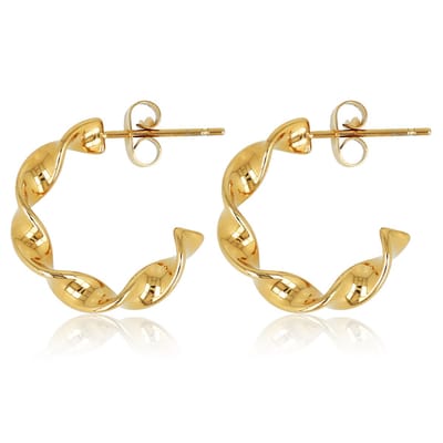 My Bendel - Gedraaide Gold Plated Oorringen - Stainless Steel & Nikkelvrij - met Luxe Cadeauverpakking | Sieraden Voor Dames