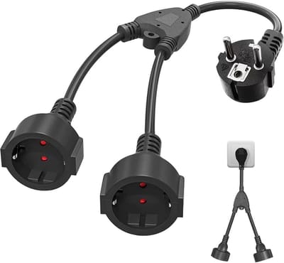 Verlengkabel met 2 stopcontacten - Korte stekkerdoos - Apparaten aansluiten - IP44 waterdicht - 32 cm - Wit