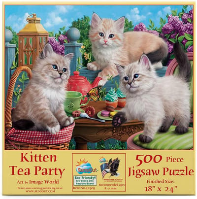 Puzzel 500 Stukjes: Schattige Kittens op Thee Partijtje - Uitdagende Legpuzzel