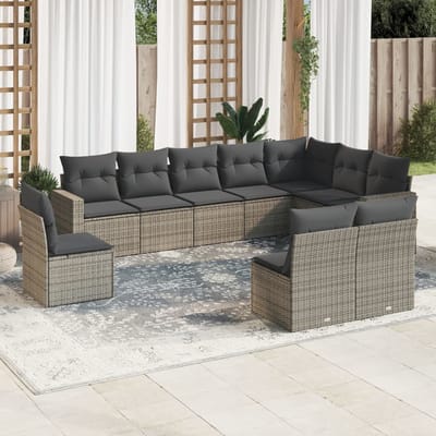 vidaXL - 10-delige - Loungeset - met - kussens - poly - rattan - grijs