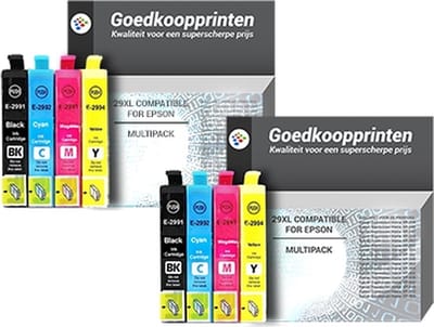 Huismerk Epson 29XL Inkt cartridges 2 x 4 Kleuren Multipack (145,6 ml)