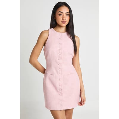 boohoo Dames Boucle Mini-jurk Met Knoopsluiting En Getailleerde Pasvorm | Baby Roze | Maat: 36