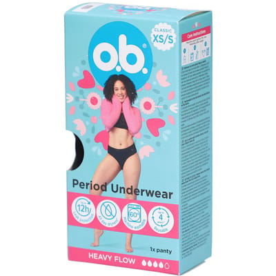 o.b. Herbruikbaar Menstruatie Ondergoed voor Vrouwen - tot wel 12 uur bescherming & comfort - voor elk lichaamstype - Klassieke vorm -XS/S - 1 stuk