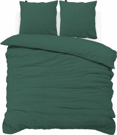 iSleep Dekbedovertrek Teddy Fleece - Tweepersoons - 200x200/220 cm - Donker Groen