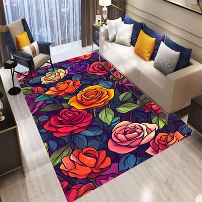 Tapis de Couleur Fleurs Style Rétro Bohème Salon Canapé Chambre Cuisine Tapis de Porte d'Entrée Antidérapant Lavable Décoration d'Intérieur 50X80CM