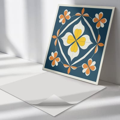 Wallfluent Vinyl Tegels - Bloemenpatroon met Symmetrie Vinyl Vloer Tegels - 30 cm x 30 cm - Marine PVC Tegels - 9 stuks - Vierkant PVC Tegels - Patroon Plaktegels - Zelfklevende Vinyl Tegels - Plaktegels Keuken en Badkamer