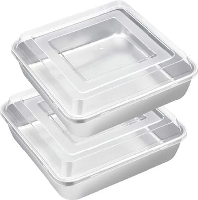 Vierkante Bakvorm - Cake Pan Set - Bakken en Braden - Roestvrij Staal - 20 x 20 cm - Zilverkleurig