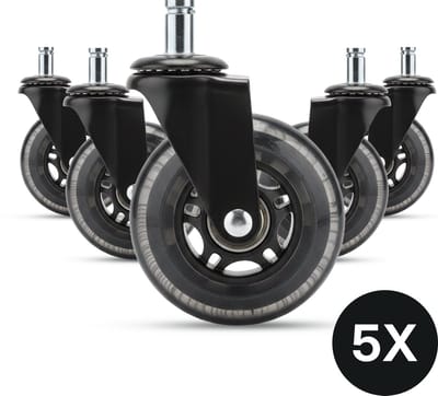 DIVERZA Bureaustoelwielen – 11mm/75mm – Set van 5 Zwenkwielen – Klikmontage – Geschikt voor harde vloeren – Zwart