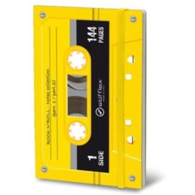 Stifflexible notitieboekje musicassette, 9 x 14 cm, geel tape