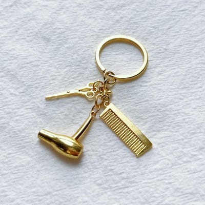 Porte-clés en alliage Lave, Coupe, Souffle, Ciseaux à cheveux, Peigne, Sèche-cheveux Pendentif, Accessoires de porte-clés de voiture or