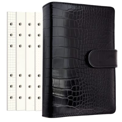 Dailygoods- Persoonlijke Agenda A6 - PU Lederen Notitieboek - 80 Pagina's - Losbladige Papieren - 6 Gaten Ringband - Penhouder - Magnetische Gesp
