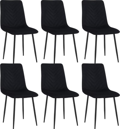 Colenis® - Senny Eetkamerstoel - Set Van 6 - Zwart - Fluweel - Industrieel - Eetkamerstoelen