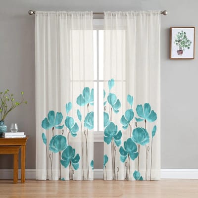Aqua Groene Klaproos Slaapkamer Transparante Voile Gordijnen Vakantiedecoratie Raam Voile Tule Gordijn 135W x 114H(cm) white