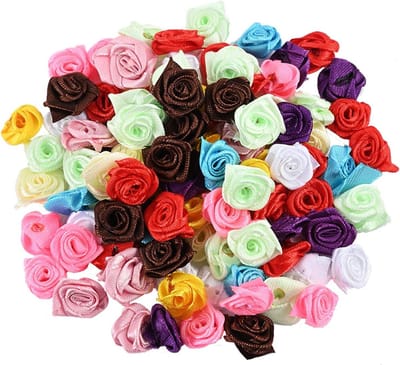 Satijnen Roos Appliqués - Stof Bloemen Lint Rozetten - Handwerk Decoratie - Mini Handgemaakte Accessoires - 100 stuks - Gemengde Kleuren