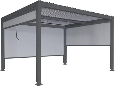 Aluminium pergola MCW-L41 met 3x zijwand, lamellenpaviljoen, stevig 8cm metalen frame 3x3,7m ~ antraciet