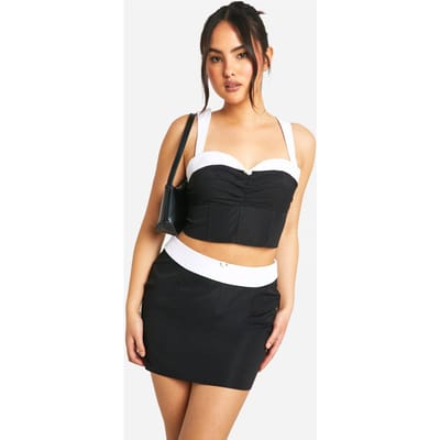 boohoo Dames Contrast Tailleband Bloemdetail Mini-Rok | Zwart | Maat: 38