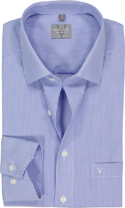 MARVELIS comfort fit overhemd - blauw met wit gestreept - Strijkvrij - Boordmaat: 46