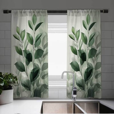 Vintage Zonnebloem Print Gordijnset Elegant Raamgordijn 2 Cafépanelen - Polyester Jacquard Weefsel Artistieke Boerderijkeuken 100W130H(CM)40x51in&Grommet Top