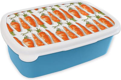 Broodtrommel Blauw - Lunchbox - Brooddoos - Wortel - Groenten - Patronen - 18x12x6 cm - Kinderen - Jongen