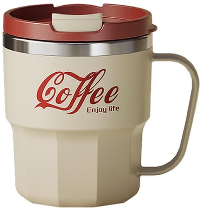 JHUBERS- Koffiemok 400 ml - Roestvrij Staal 304 - Dubbelwandig - Lekvrij - Handvat - Ideaal voor Koffie/Thee - Thermosbeker