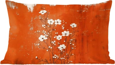 Sierkussens - Kussentjes Woonkamer - 60x40 cm - Bloemen - Wit - Subtiel - Roestkleur