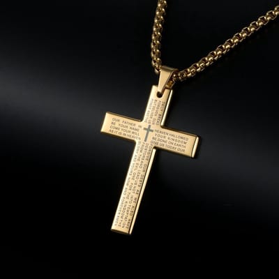 Donley Cubaans Kruis Ketting Heren - Gouden Platte Kruisketting - Holy Cross met Heilige Tekst - Mannen Ketting - 55 cm - Christelijke Ketting - Cadeau