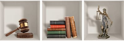 3D-stickerbeeldje van een hamer en boeken van justitie, 30 x 90 cm