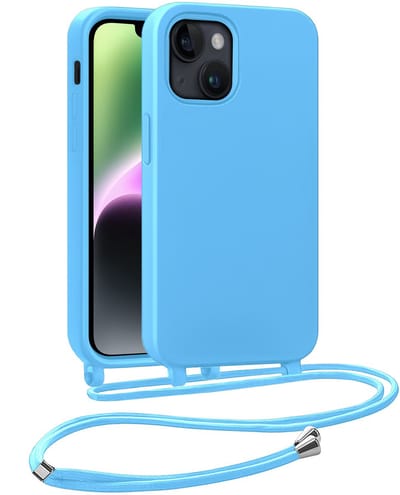 Hoesje Geschikt voor iPhone 13 Mini Hoesje Siliconen Case Met Koord - Hoes Geschikt voor iPhone 13 Mini Hoesje Backcover Met Telefoonkoord - Telefoonhoes - Lichtblauw