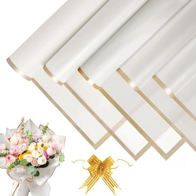 Bloemverpakkingspapier - Cadeaupapier - Waterdicht - Wit Met Gouden Rand - Bloemen - Geschikt voor Boeketten en Cadeaus