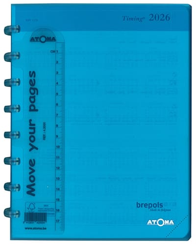 Brepols agenda 2026 - TIMING - ATOMA - Bureau agenda - 1 week op 2 pagina's - Kolom - Weekoverzicht - Turkoois - 18 x 22 cm