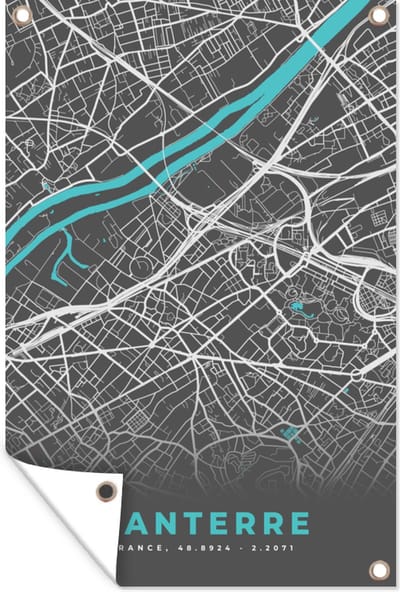 Muurdecoratie Nanterre - Kaart - Stadskaart - Plattegrond - Frankrijk - 120x180 cm - Tuinposter - Tuindoek