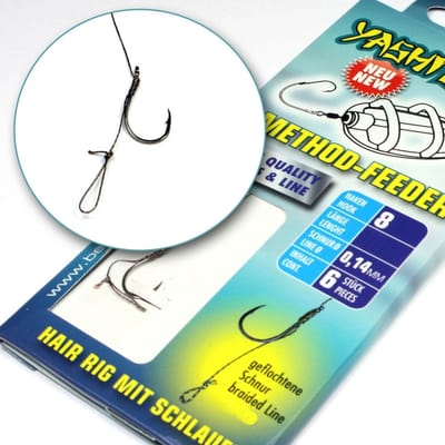 6 x Kant-en-Klare Gevlochten Feeder Onderlijnen 12 cm + Hairlus Onderlijn 14/00 Haakmaat 8 Method