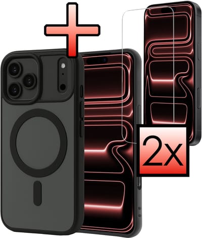 Hoesje - Met 2x Screenprotector - Geschikt voor Apple iPhone 17 Pro - Magsafe Compatible - Sterk & Shockproof - Back Cover - Shock Proof Case - Telefoon Hoes - Zwart