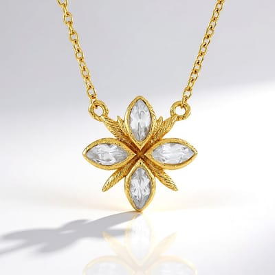 Cavill - Elegante Zilveren Ketting 925 Sterling Zilver Verguld - Marquise Cambodjaanse Zirkonen 0,748 ct - Bloemen Motief - Bezel Gezet