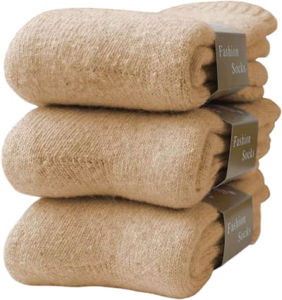 1 Paar Sokken Unisex van Kunstmatige Wol – Dikke Warme Winter- en Herfst Sokken voor Heren en Dames, Lange Fleece Sokken, Koudbestendig, Comfortabel en Perfect Cadeau-Khaki